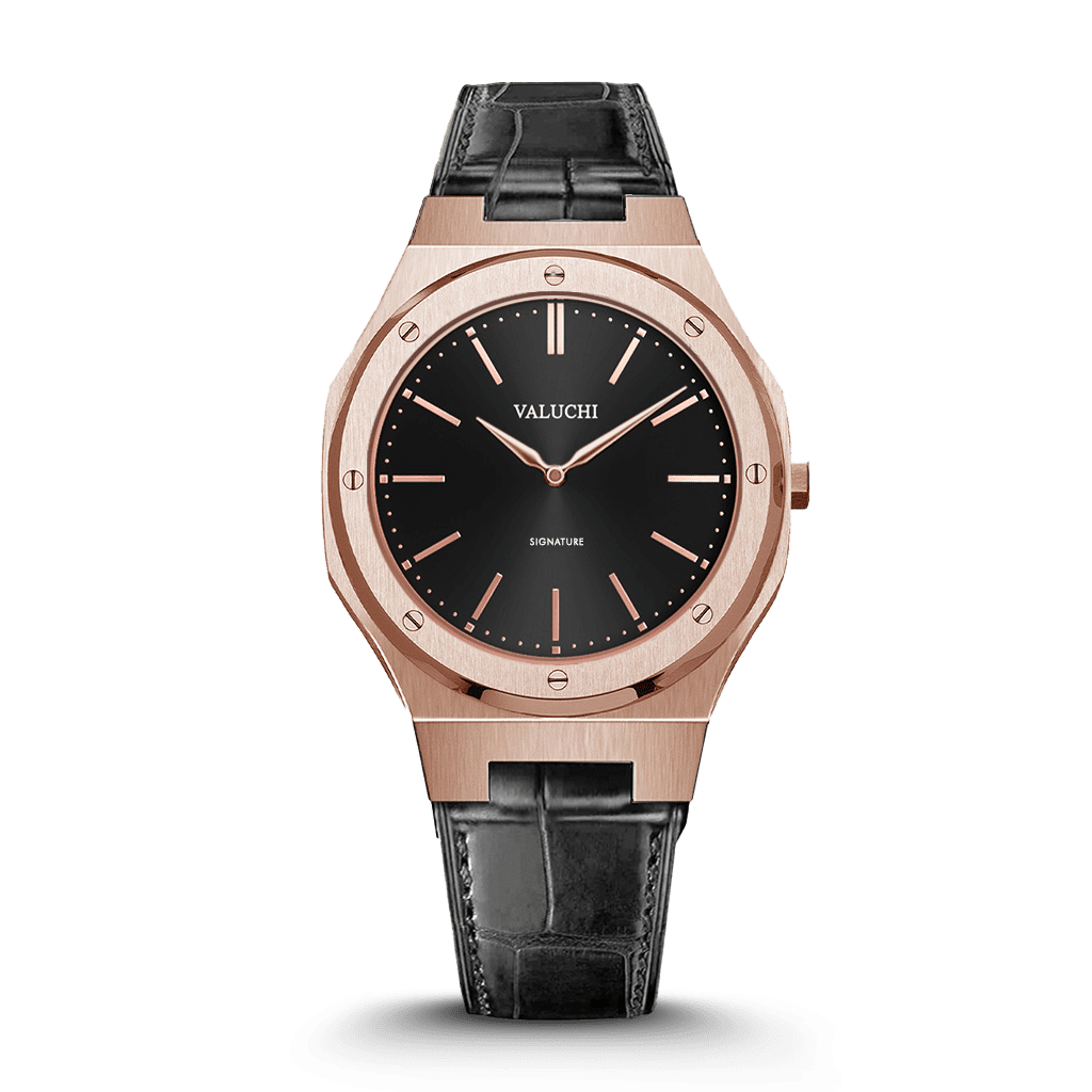 Signature 40mm Rose Gold Leather Watch – Valuchi