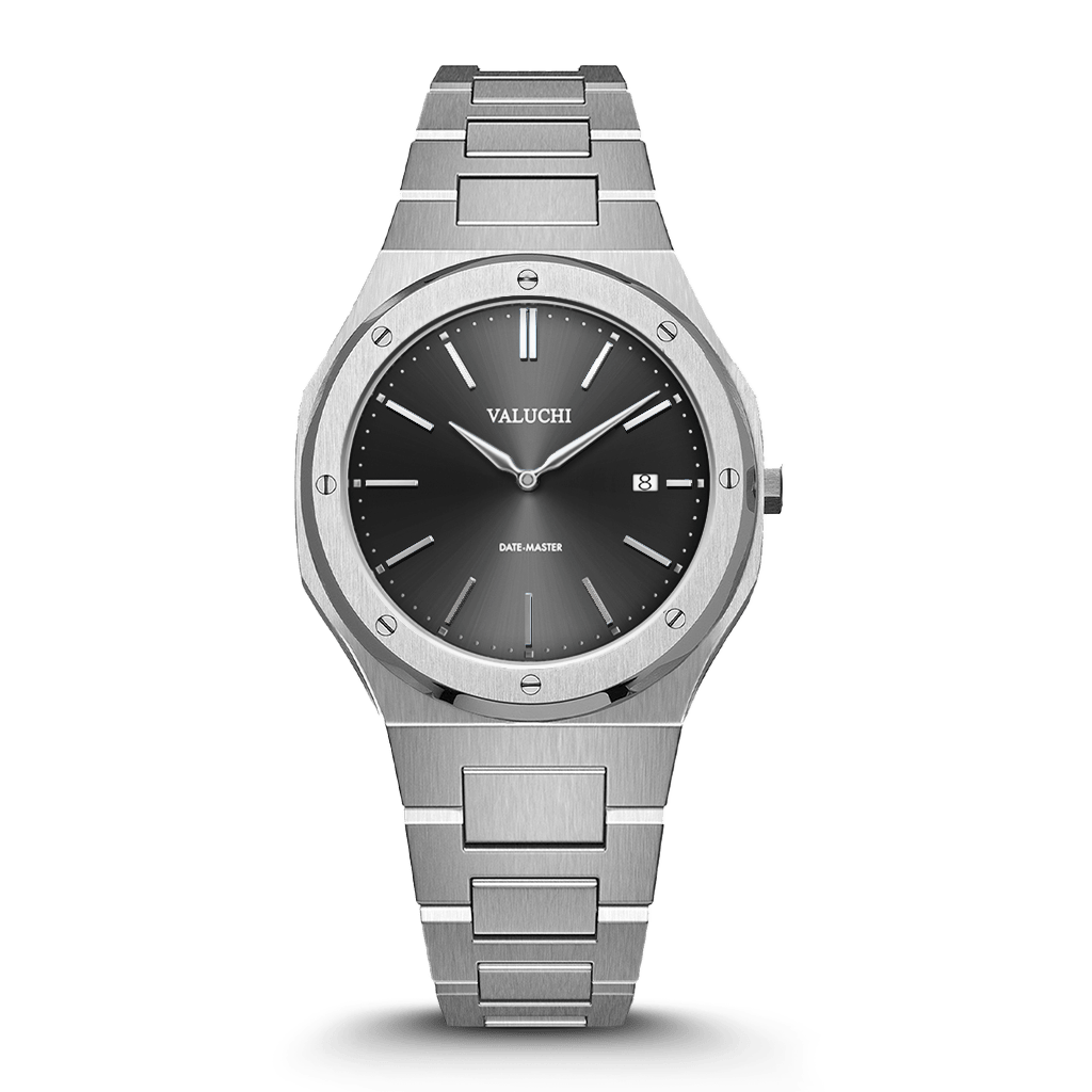 Silver Black Date Watch | Valuchi Watches