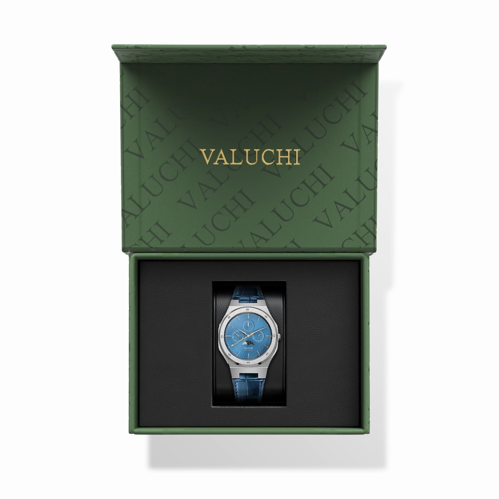 40mm ルナ・カレンダー・ウオッチ、ブルー＆オレンジ・レザー – Valuchi