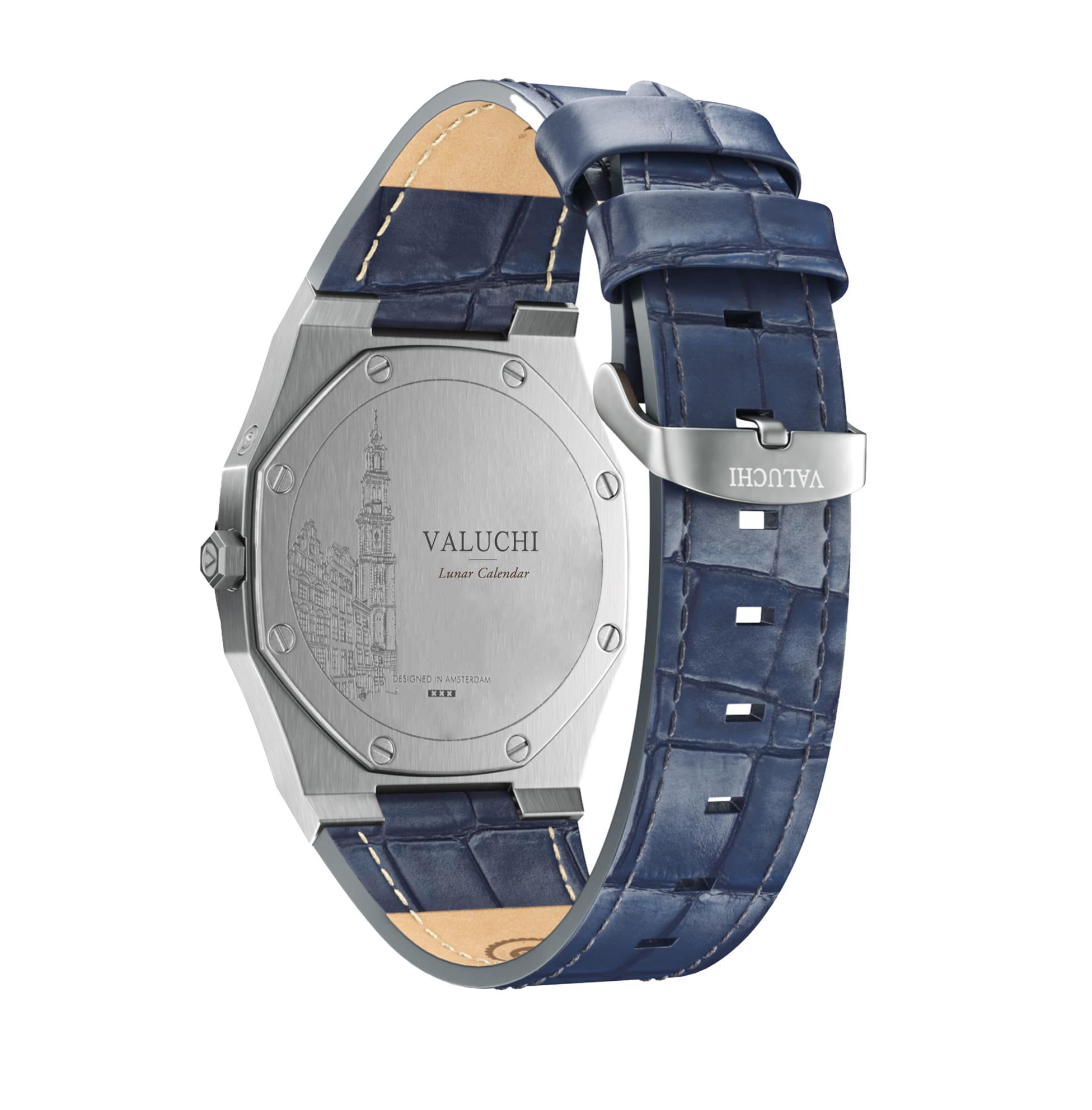40mm ルナ・カレンダー・ウオッチ、ブルー＆オレンジ・レザー – Valuchi