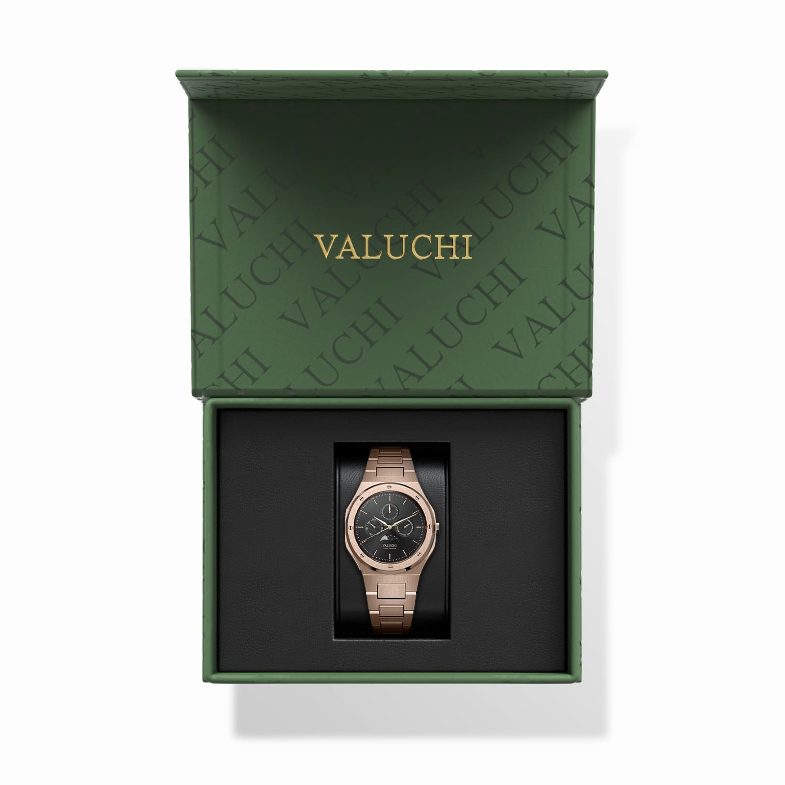 【美品】VALUCHI Rose Gold Black 自動巻き腕時計 Rose Gold Automatic 40mm Lunar Calendar Watch – Valuchi