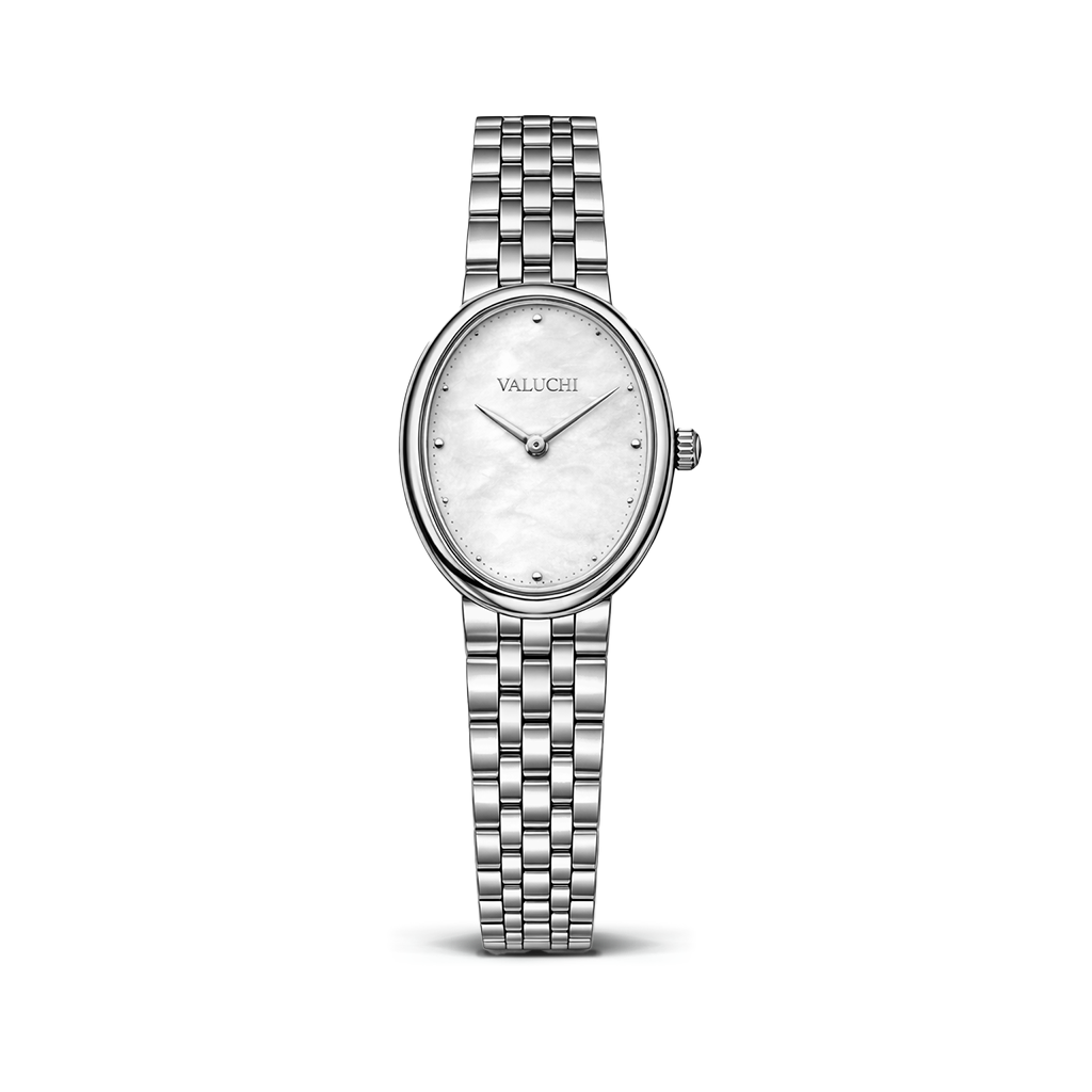Small silver oval watch for women