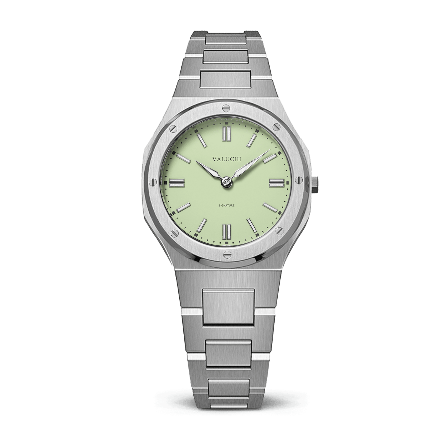 Nice Silver Watch for Women with Green Dial Elegant Luminous Valuchi