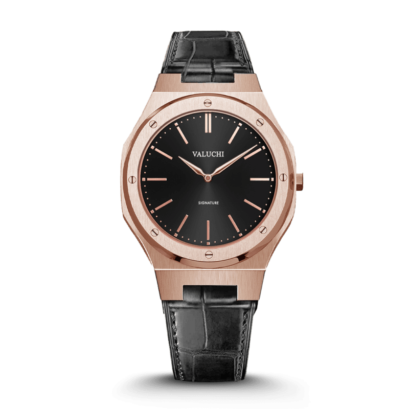Men's Leather Rose Black Watch | Valuchi Watches